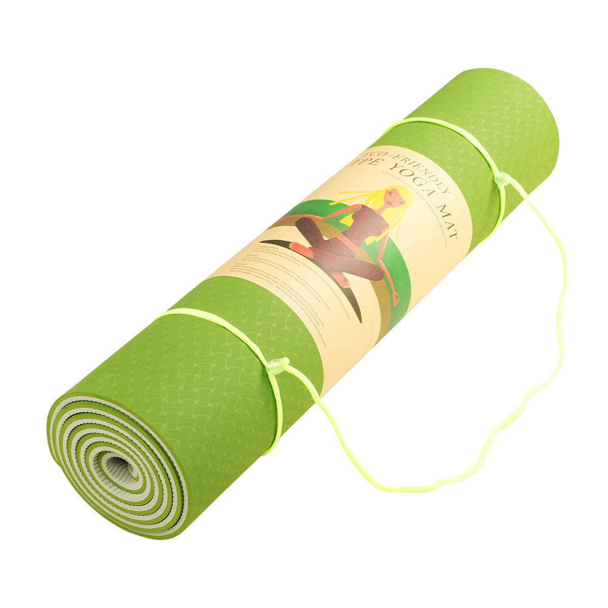 Eco-friendly Dual Layer 8mm Yoga Mat | Lime Green | Non-slip Surface & Carry Strap