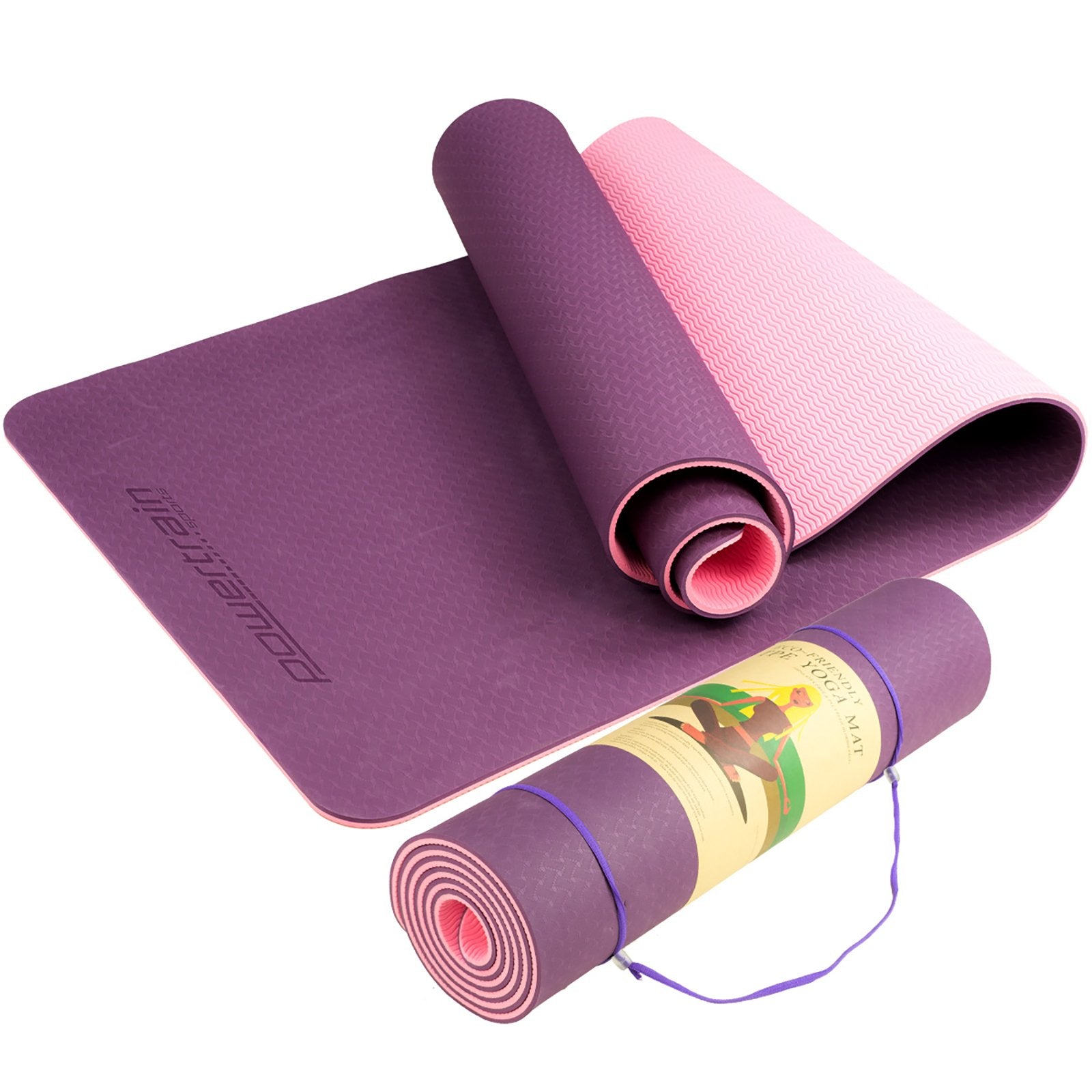 Eco-friendly Dual Layer 8mm Yoga Mat | Purple | Non-slip Surface & Carry Strap