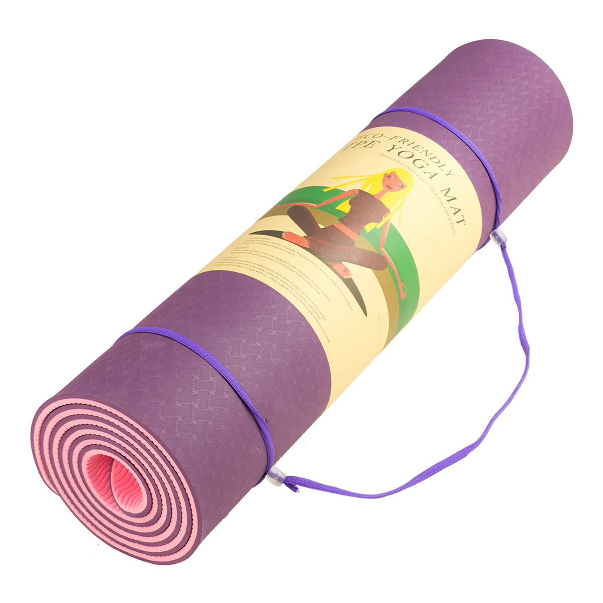 Eco-friendly Dual Layer 8mm Yoga Mat | Purple | Non-slip Surface & Carry Strap