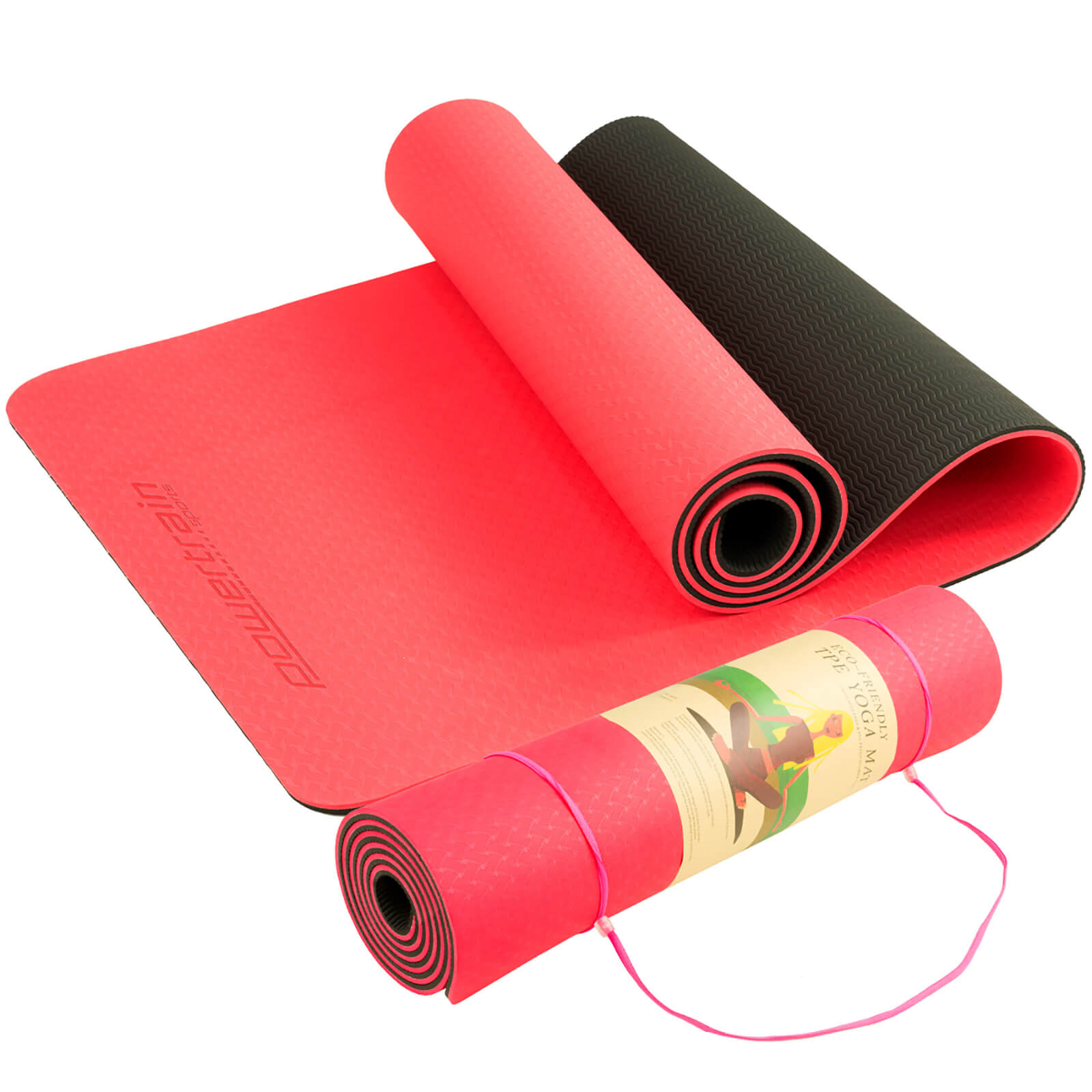 Eco-friendly Dual Layer 8mm Yoga Mat | Red Blush | Non-slip Surface & Carry Strap