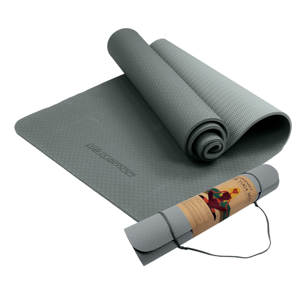 Eco-friendly Dual Layer 6mm Yoga Mat - Slate Grey, Non-slip Surface and Carry Strap for Comfort and Portability by Powertrain