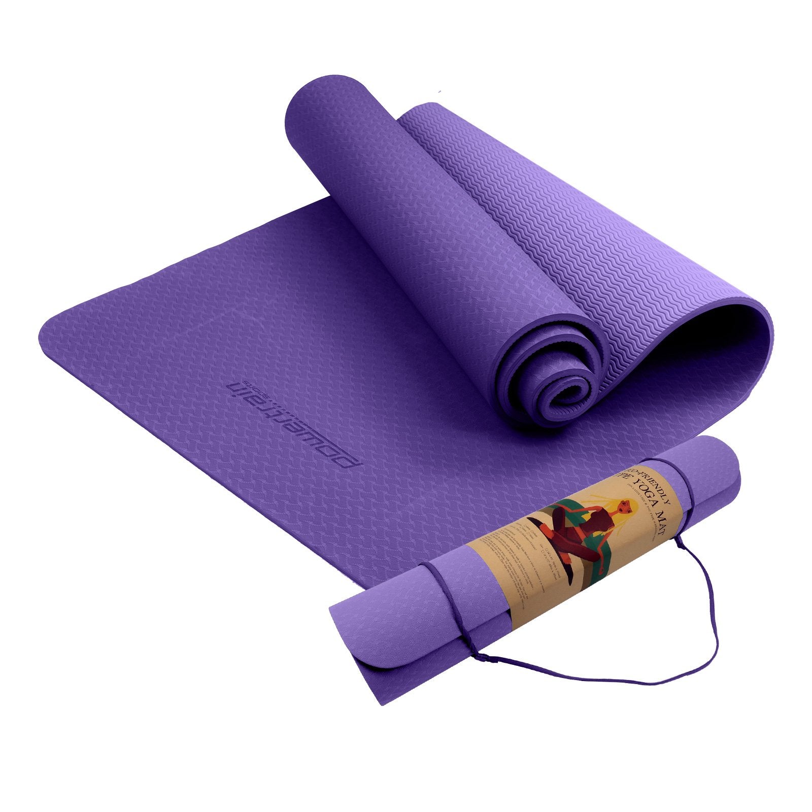 Eco-friendly Dual Layer 6mm Yoga Mat - Dark Lavender, Non-slip Surface and Carry Strap for Comfort and Portability by Powertrain