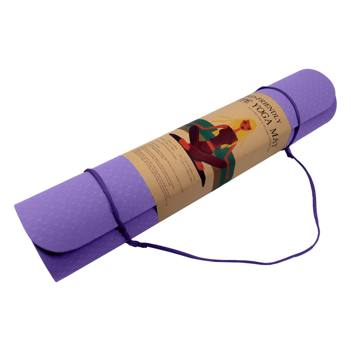 Eco-friendly Dual Layer 6mm Yoga Mat - Dark Lavender, Non-slip Surface and Carry Strap for Comfort and Portability by Powertrain