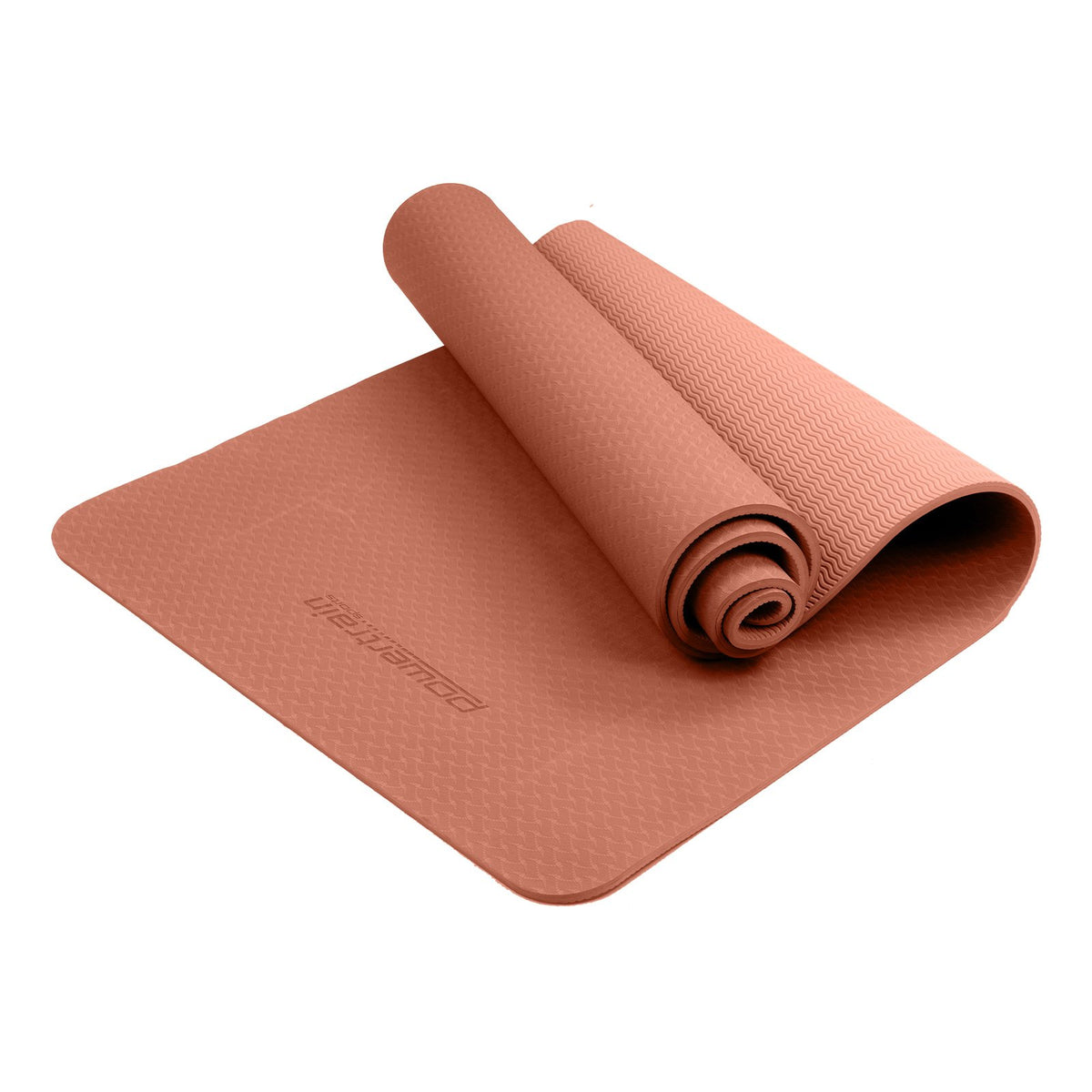 Eco-friendly Dual Layer 6mm Yoga Mat - Peach, Non-slip Surface and Carry Strap for Comfort and Portability by Powertrain