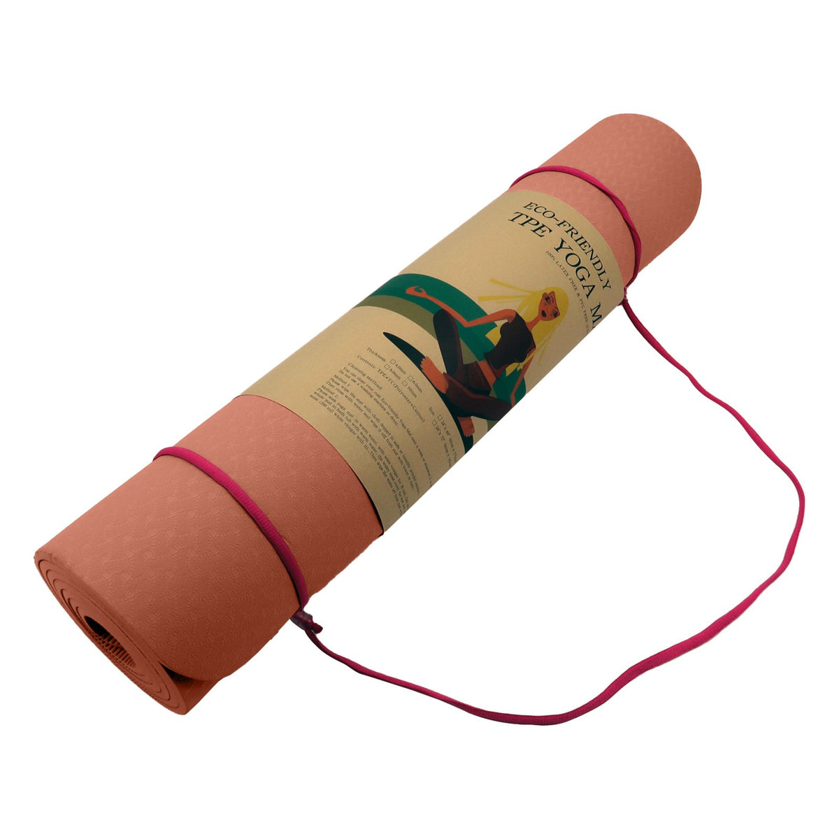 Eco-friendly Dual Layer 6mm Yoga Mat - Peach, Non-slip Surface and Carry Strap for Comfort and Portability by Powertrain