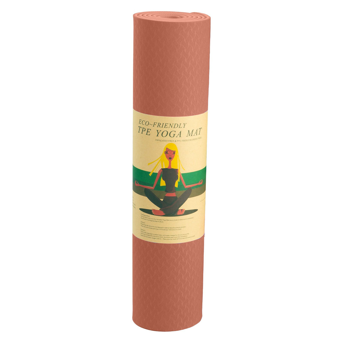 Eco-friendly Dual Layer 6mm Yoga Mat - Peach, Non-slip Surface and Carry Strap for Comfort and Portability by Powertrain