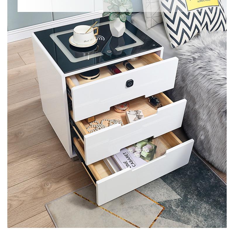 Smart Bedside Tables Finger Print Lock Side 3 Drawers Wireless Charging USB Nightstand LED AU