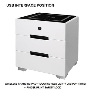 Smart Bedside Tables Finger Print Lock Side 3 Drawers Wireless Charging USB Nightstand LED AU