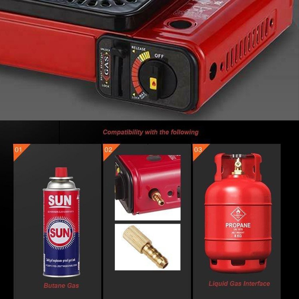 Portable Gas Stove Burner Butane BBQ Camping Gas Cooker With Non Stick Plate Orange - The Hippie House