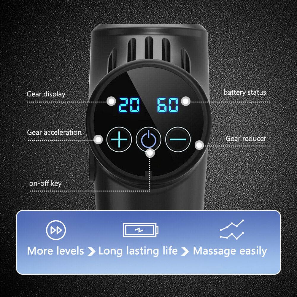 POWERFUL 6 Heads LCD Massage Gun | Percussion Vibration Muscle Therapy | Deep Tissue | Carbon Fiber