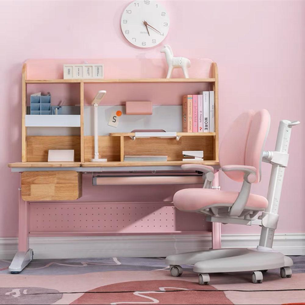 Solid Rubber Wood Height Adjustable Children's Desk & Chair Set | Pink & Blue