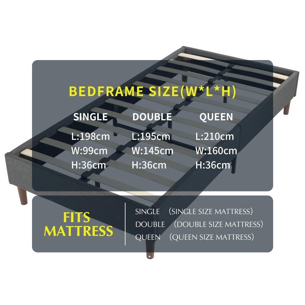 Bed Frame Mattress Foundation (Dark Grey) – Queen
