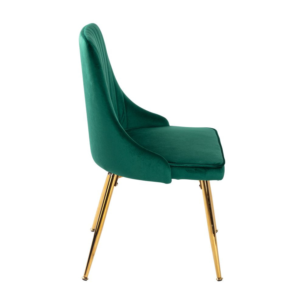 Set of 2 Green Velvet Dining Chairs Art Deco Design with Gold Metal Legs by Viva Forever