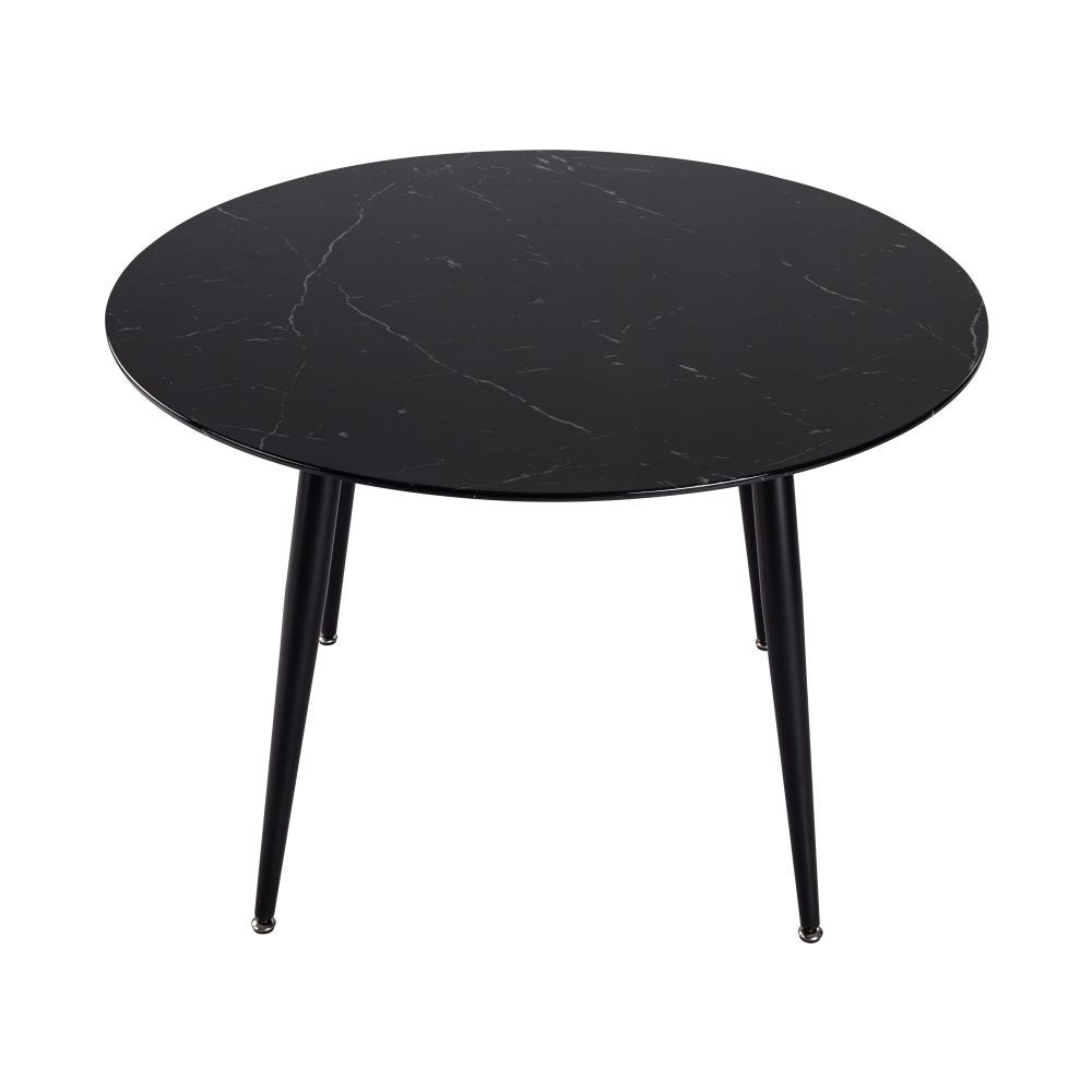 Round Dining Table Minimalist Marble Effect Black