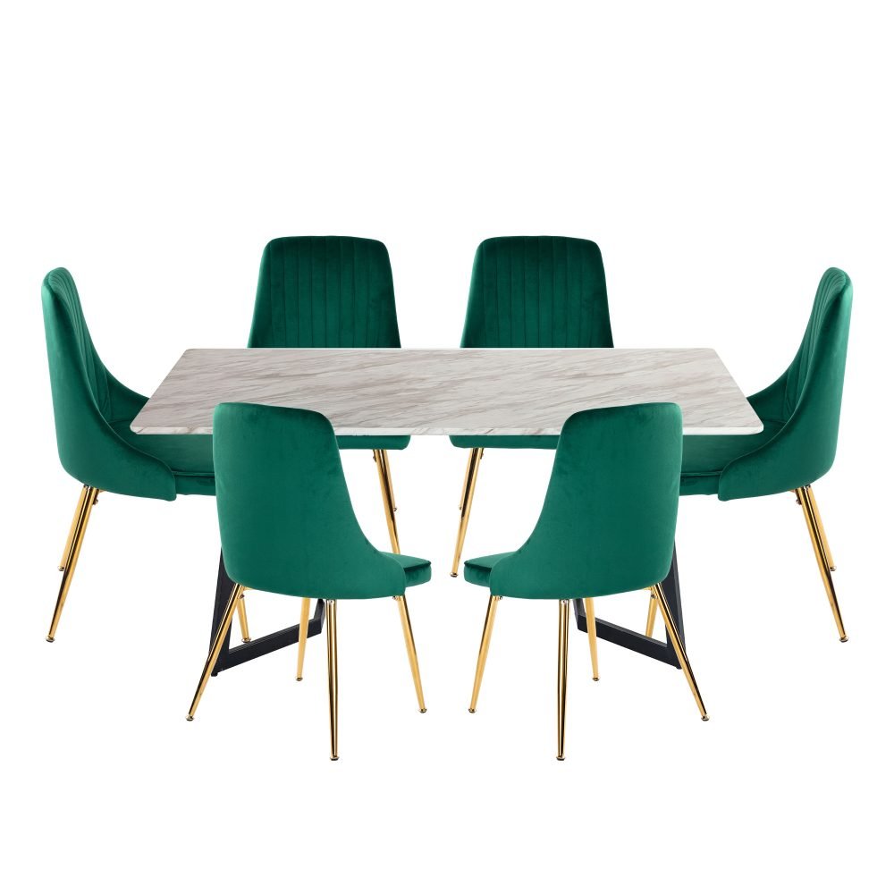 Marbleous Green Velvet Dining Set
