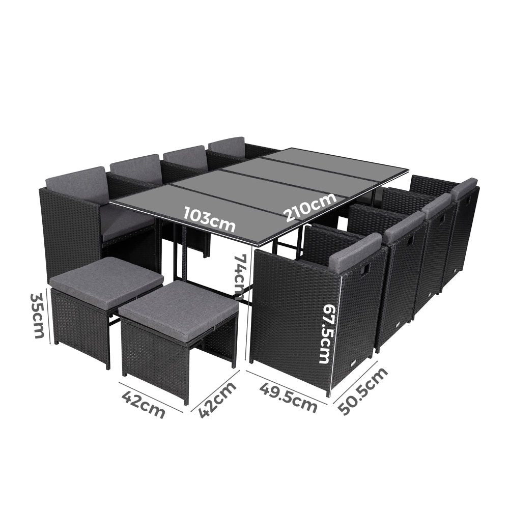 Bali 13PC Outdoor Dining Set - Black