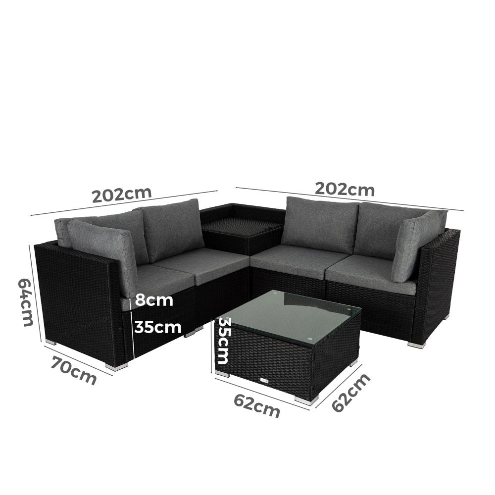 6PCS Outdoor Modular Lounge Sofa Coogee - Black