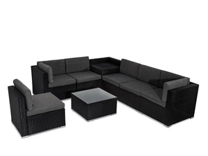 8PCS Outdoor Furniture Modular Lounge Sofa Lizard – Black