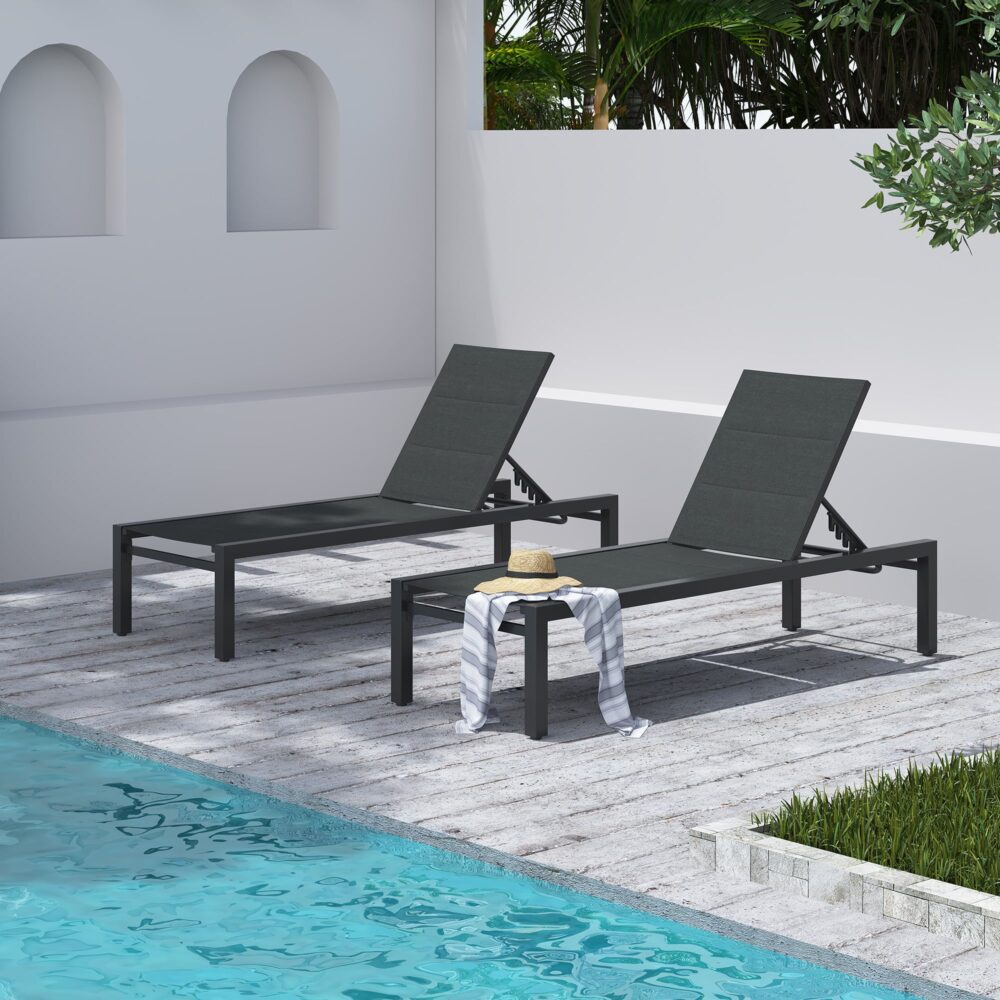 Adjustable Outdoor Sun Lounger - Aluminium in Dark Grey