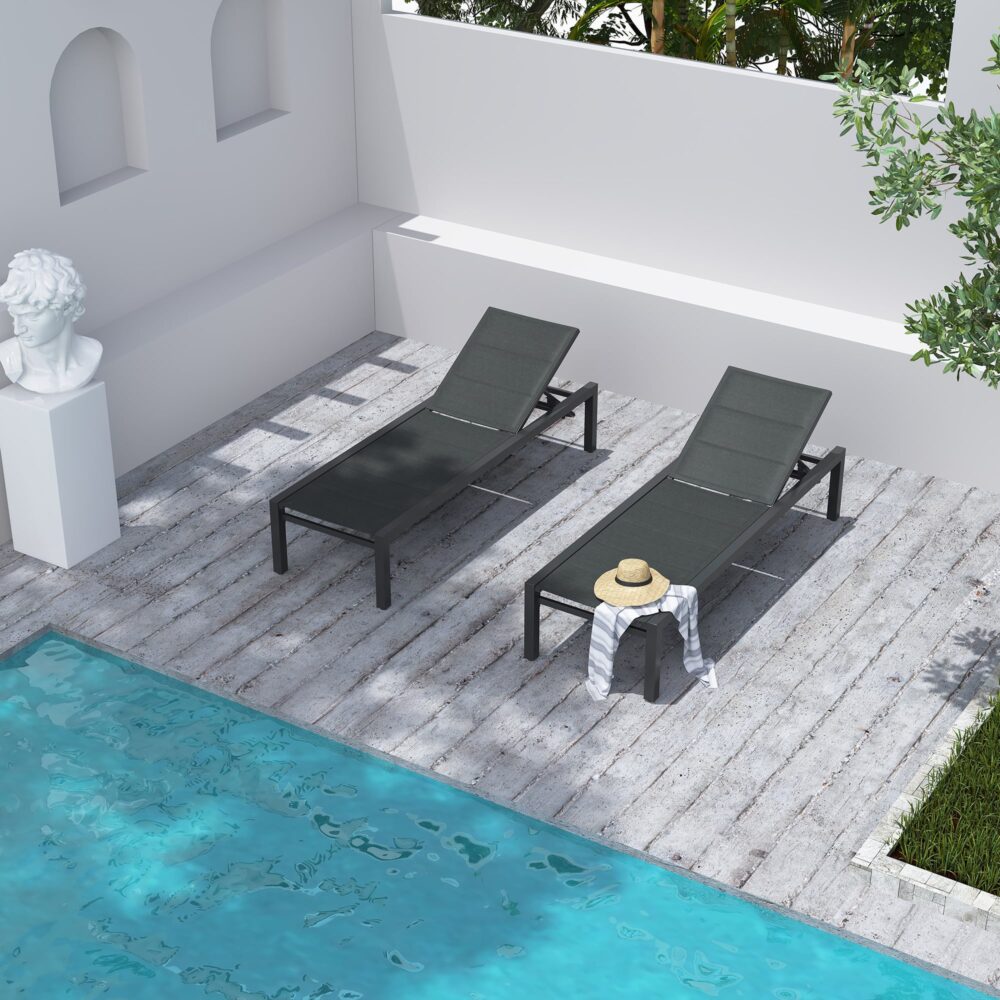 Adjustable Outdoor Sun Lounger - Aluminium in Dark Grey