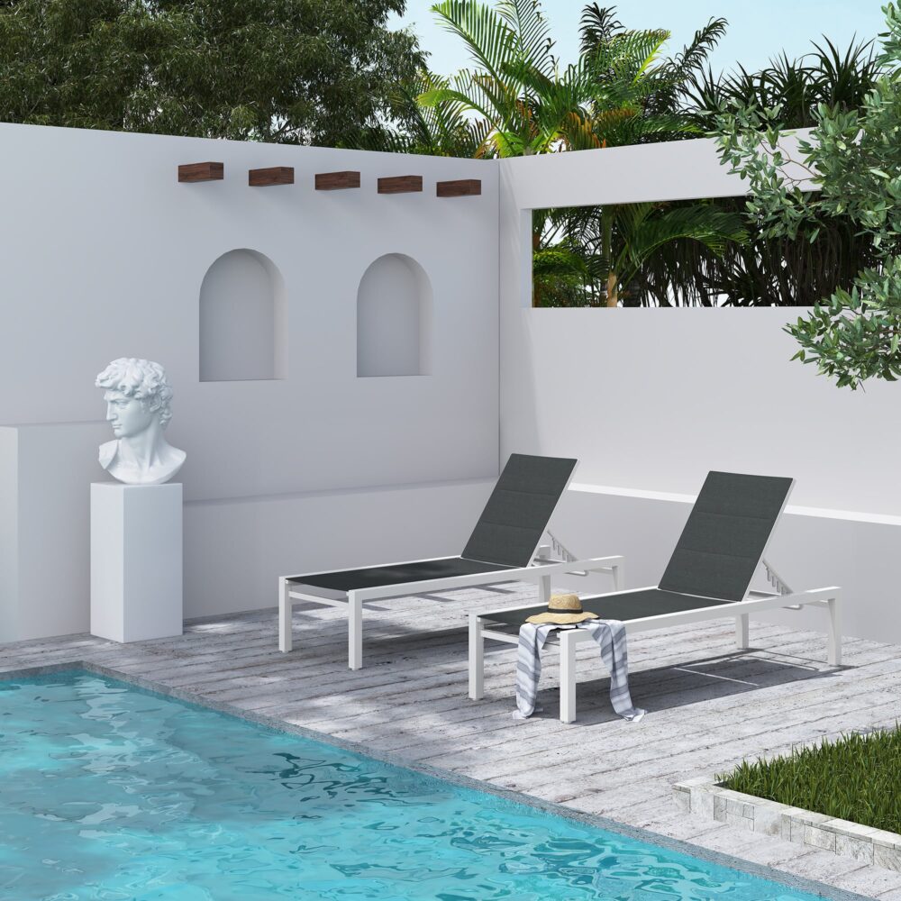 Adjustable Outdoor Sun Lounger - Aluminium in White