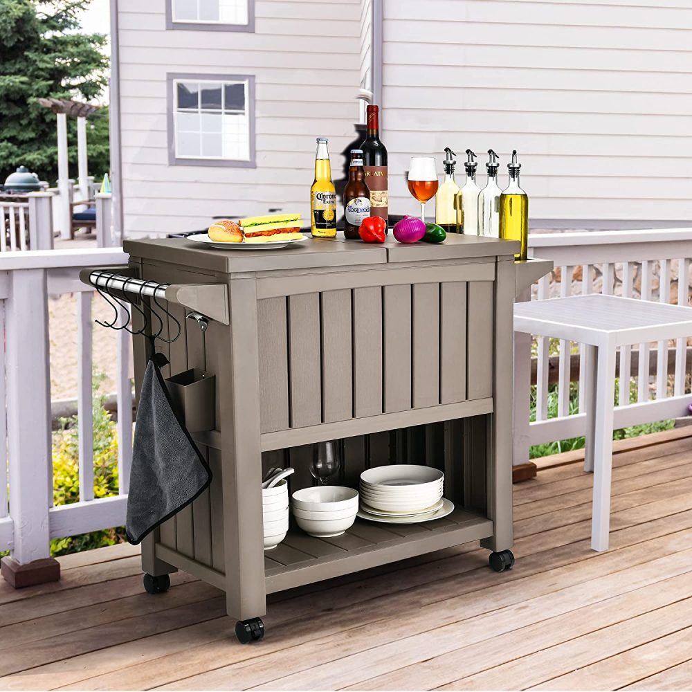 Garden Bar Serving Cart with Cooler | Taupe