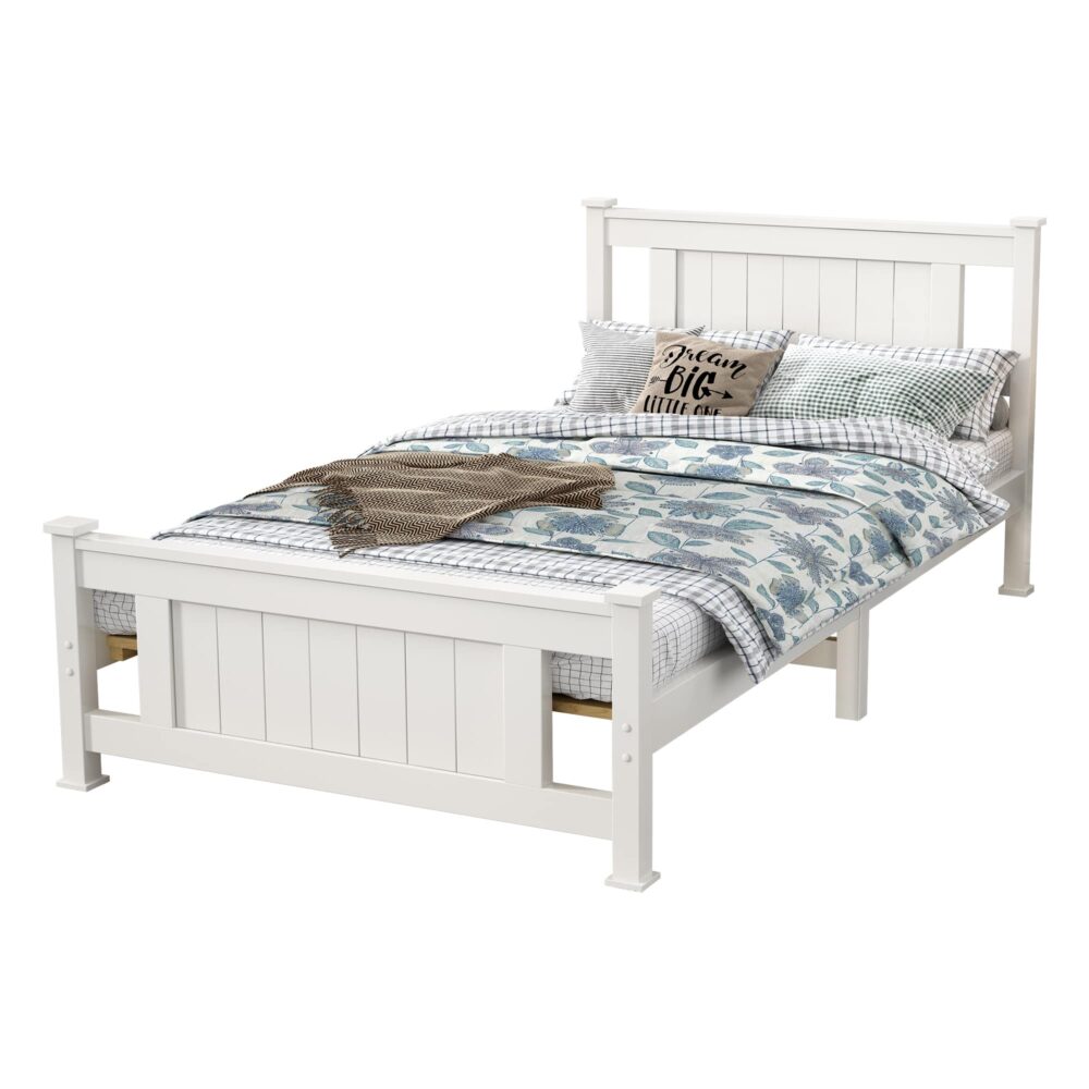 Single Solid Pine Timber Bed Frame - White | Simple and Sturdy Design