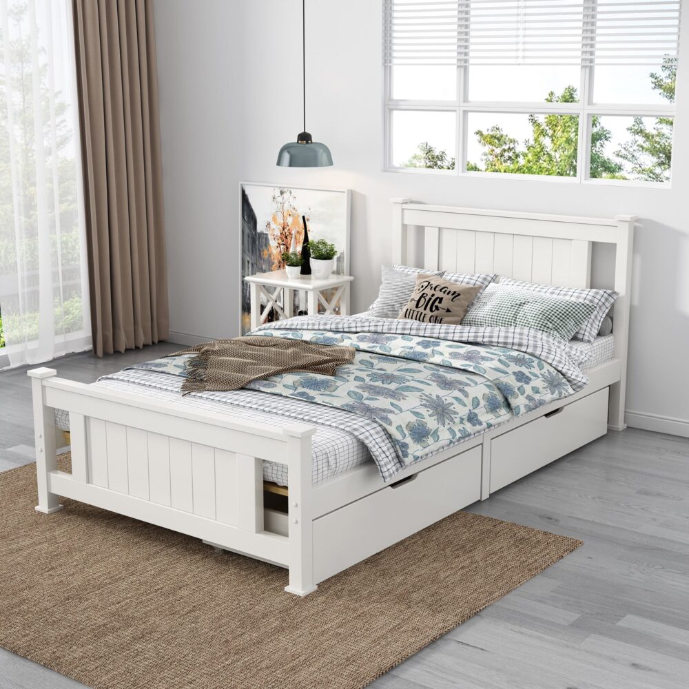 Single Solid Pine Timber Bed Frame - White | Simple and Sturdy Design