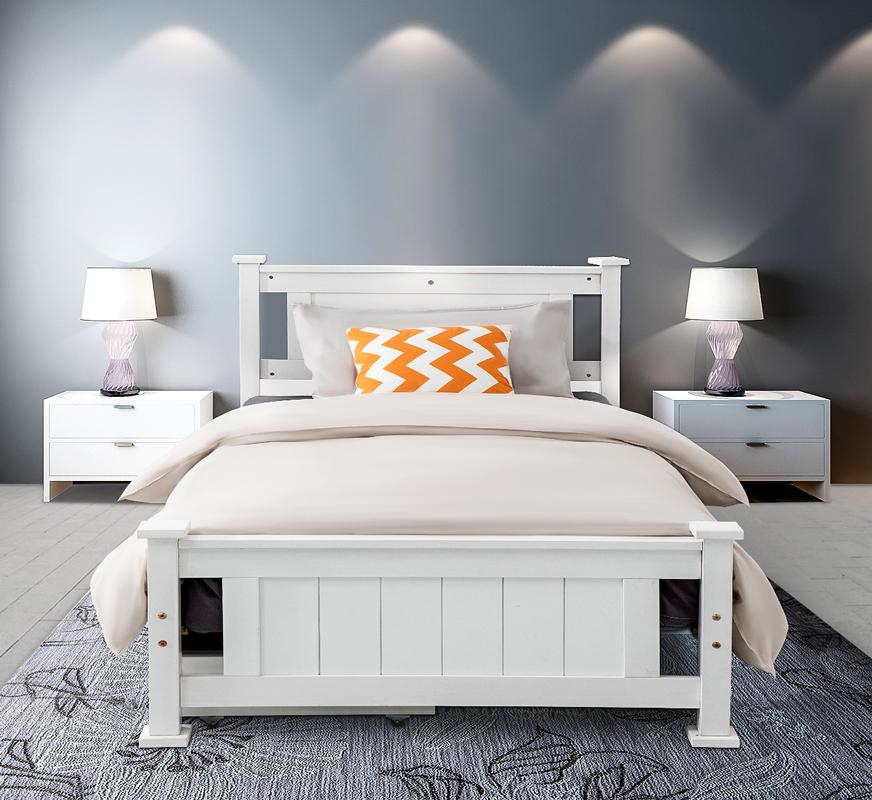 Single Solid Pine Timber Bed Frame - White | Simple and Sturdy Design