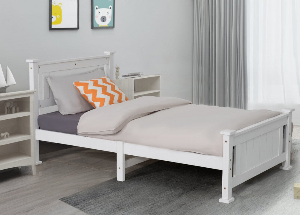 Single Solid Pine Timber Bed Frame - White | Simple and Sturdy Design