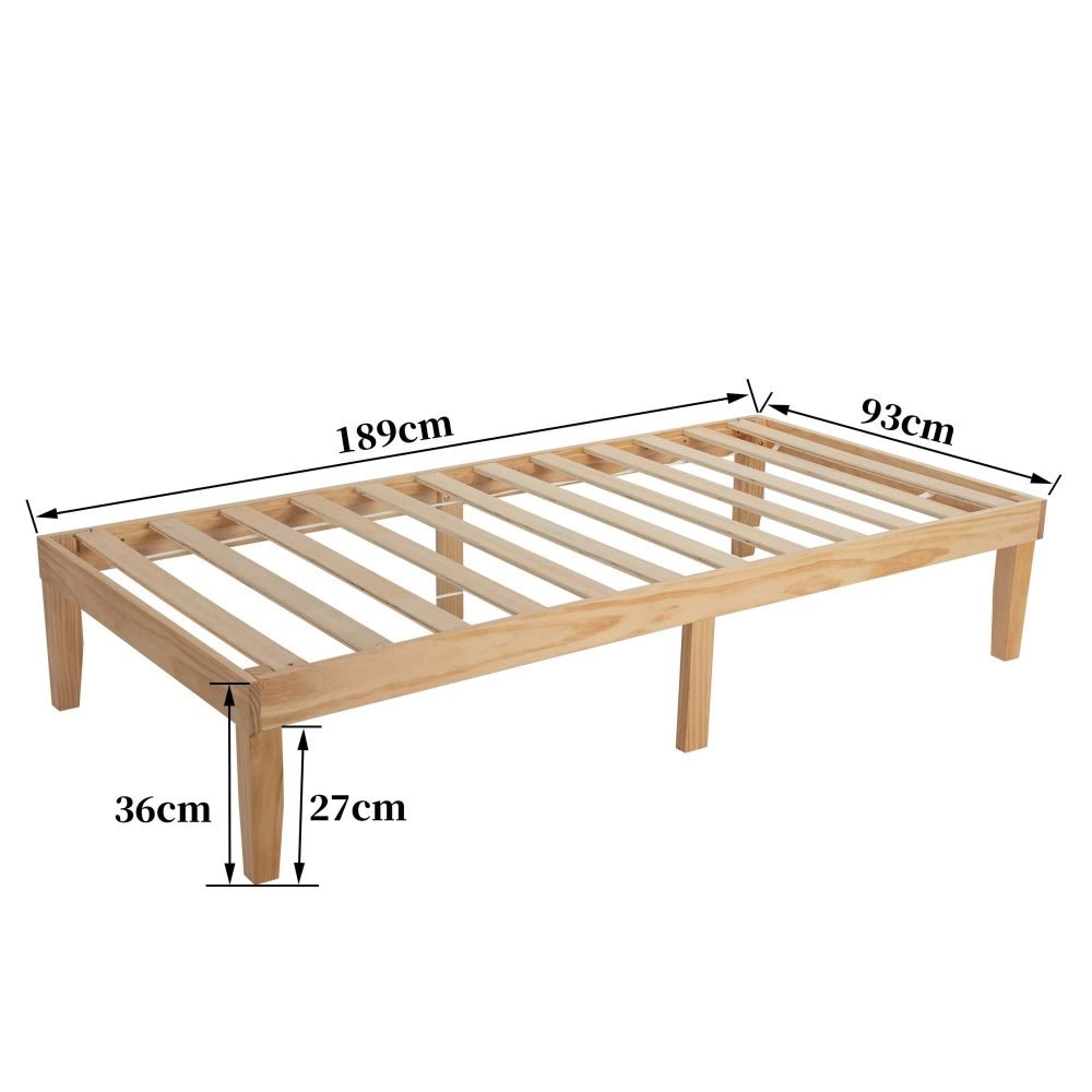 Natural Wooden Bed Base Single