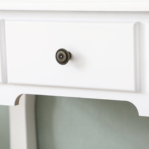 Carved Dressing Vanity Table Set with Mirror & Stool- White