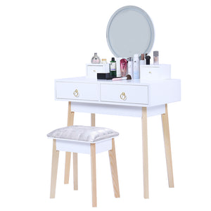 Dressing Vanity Table Stool Set | LED Lighted Mirror, Elegant White