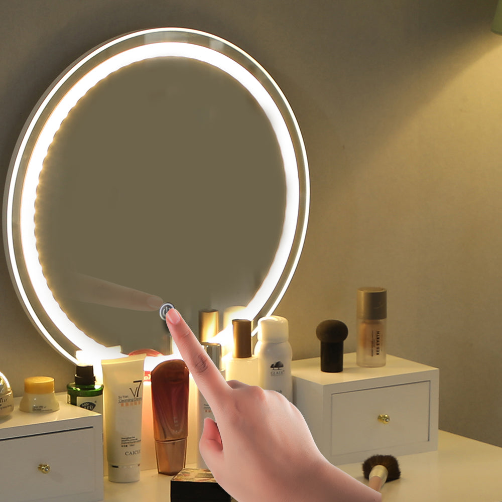 Dressing Vanity Table Stool Set | LED Lighted Mirror, Elegant White