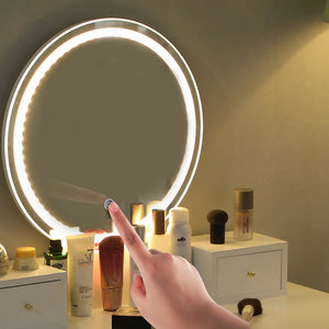 Dressing Vanity Table Stool Set | LED Lighted Mirror, Elegant White