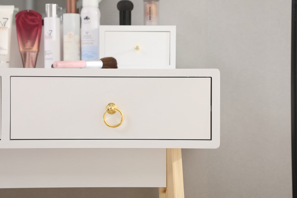 Dressing Vanity Table Stool Set | LED Lighted Mirror, Elegant White