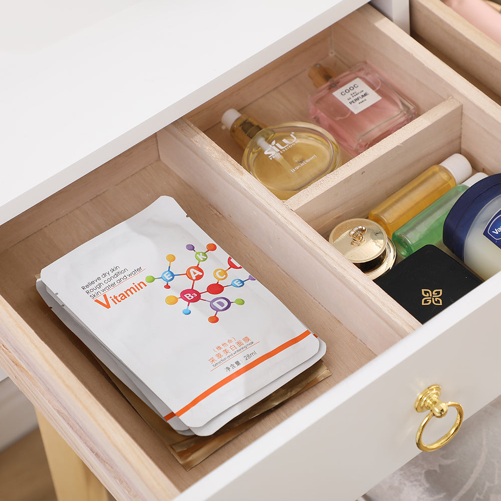 Dressing Vanity Table Stool Set | LED Lighted Mirror, Elegant White