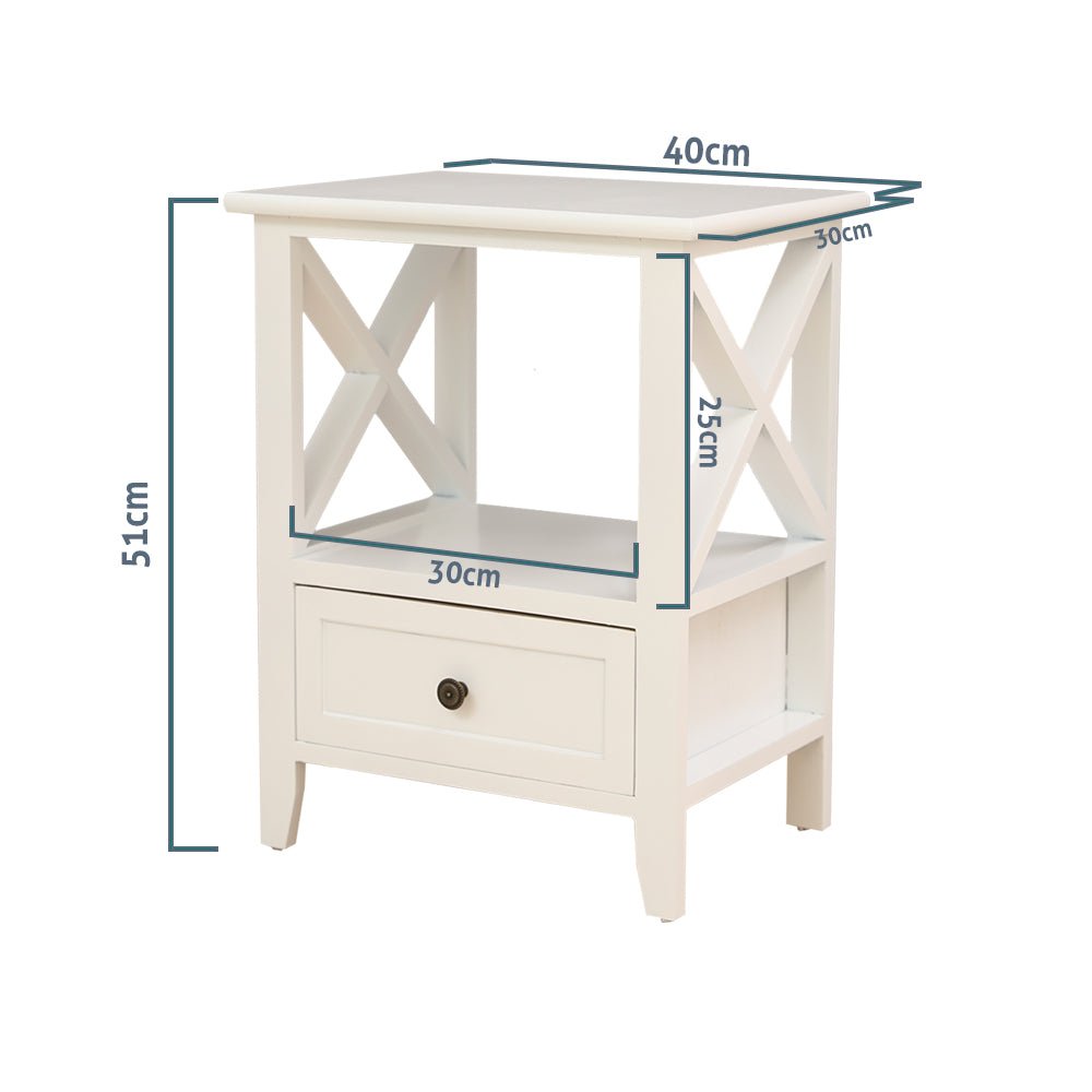2-tier Bedside Table with Storage Drawer 2 PC - White