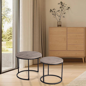 2 Piece Nesting Coffee Tables Set Dark Grey