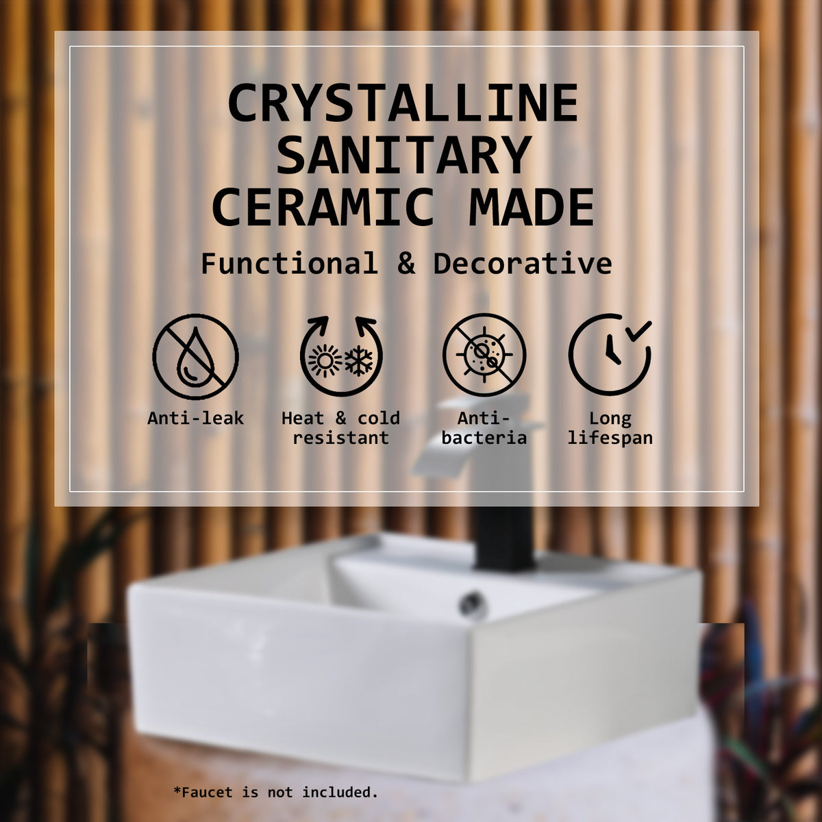 Muriel 42 x 42 x 15cm White Ceramic Bathroom Basin Vanity Sink Square Above Counter Top Mount Bowl - The Hippie House