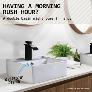 Muriel 42 x 42 x 15cm White Ceramic Bathroom Basin Vanity Sink Square Above Counter Top Mount Bowl - The Hippie House