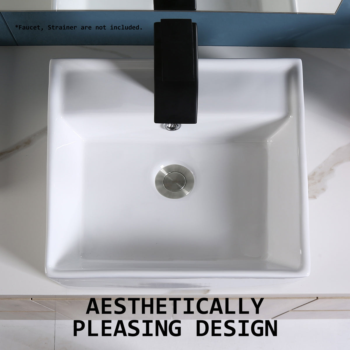 Muriel 42 x 42 x 15cm White Ceramic Bathroom Basin Vanity Sink Square Above Counter Top Mount Bowl - The Hippie House