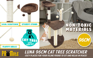 Paw Mate 96cm Brown Cat Tree | Luna Multi-Level Scratcher