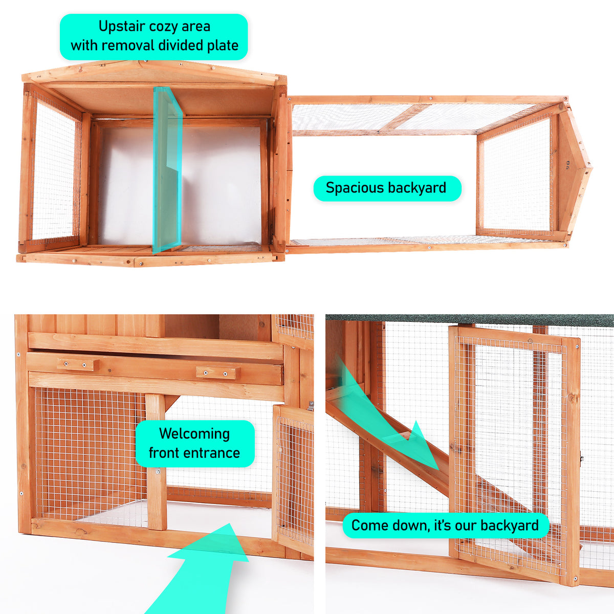 Paw Mate Rabbit Hutch Chicken Coop | 2-Storey Pet Cage Run | 148x44x84.5cm