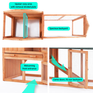 Paw Mate Rabbit Hutch Chicken Coop | 2-Storey Pet Cage Run | 148x44x84.5cm