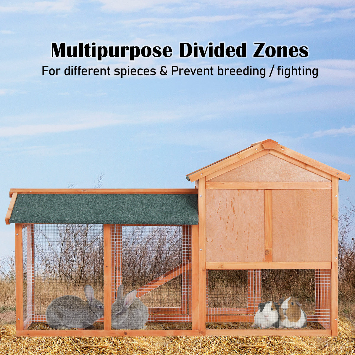 Paw Mate Rabbit Hutch Chicken Coop | 2-Storey Pet Cage Run | 148x44x84.5cm