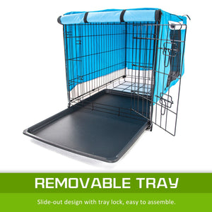 Paw Mate Wire Dog Cage Foldable Crate Kennel 30in with Tray + Blue Cover Combo - The Hippie House