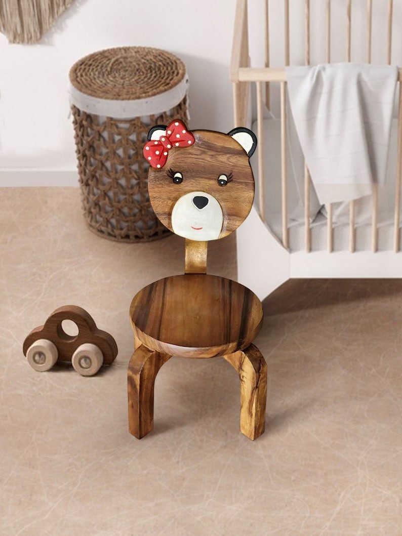 Stool Wooden Teddy Bear Chair Teddy Bear Print Puff Stool At