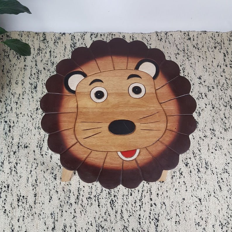 Hand Carved Children's Table | Wooden LION Theme