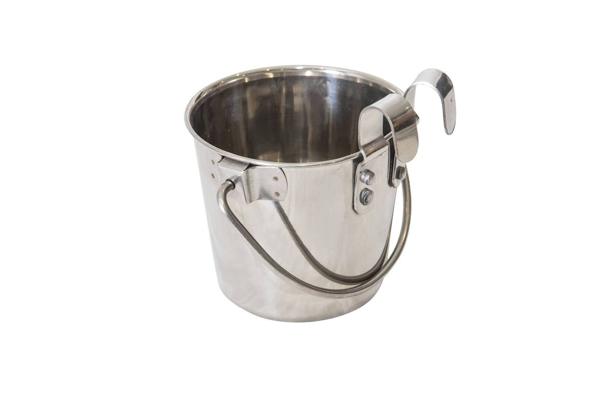 Stainless Steel Pet Parrot Feeder/Dog Cat Bowl Water Bucket - 2.8L Flat Sided with Riveted Hooks